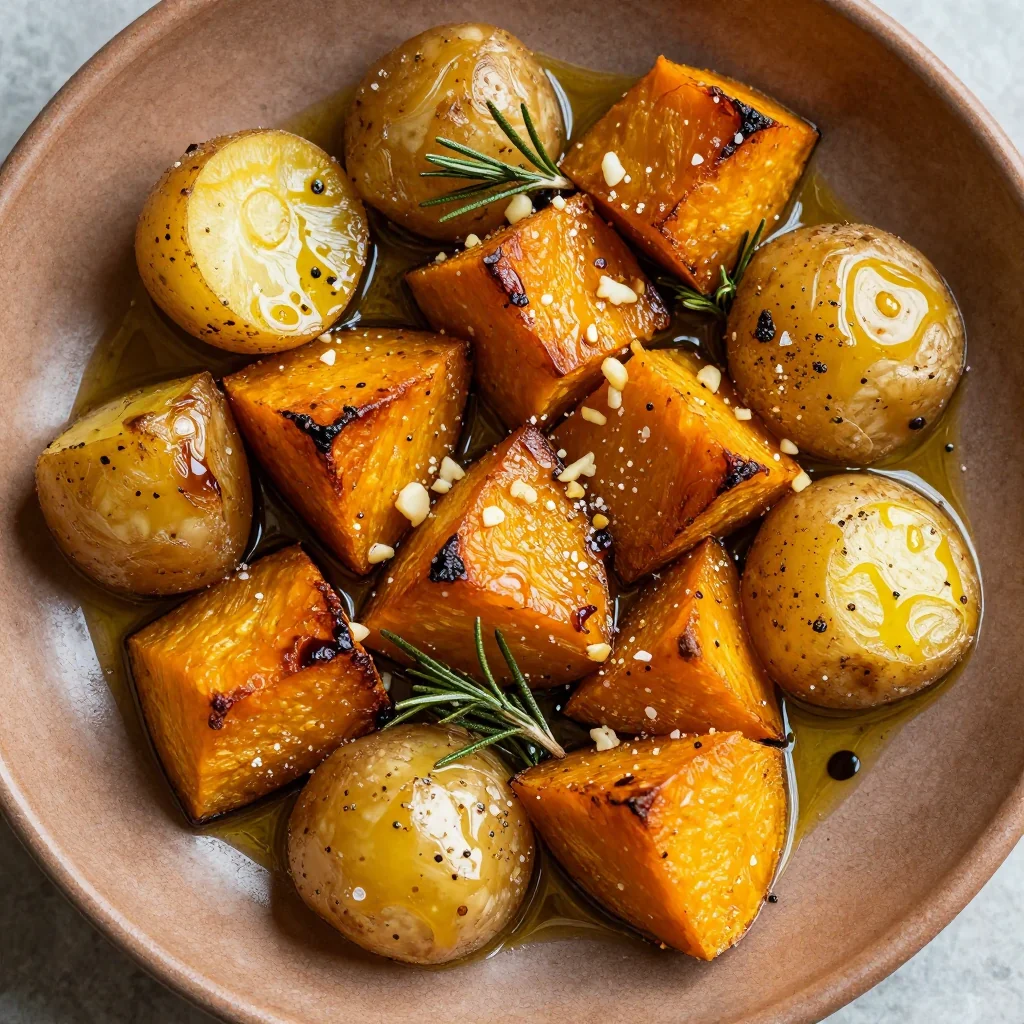 garlic roasted winter squash and potatoes for comforting dinners