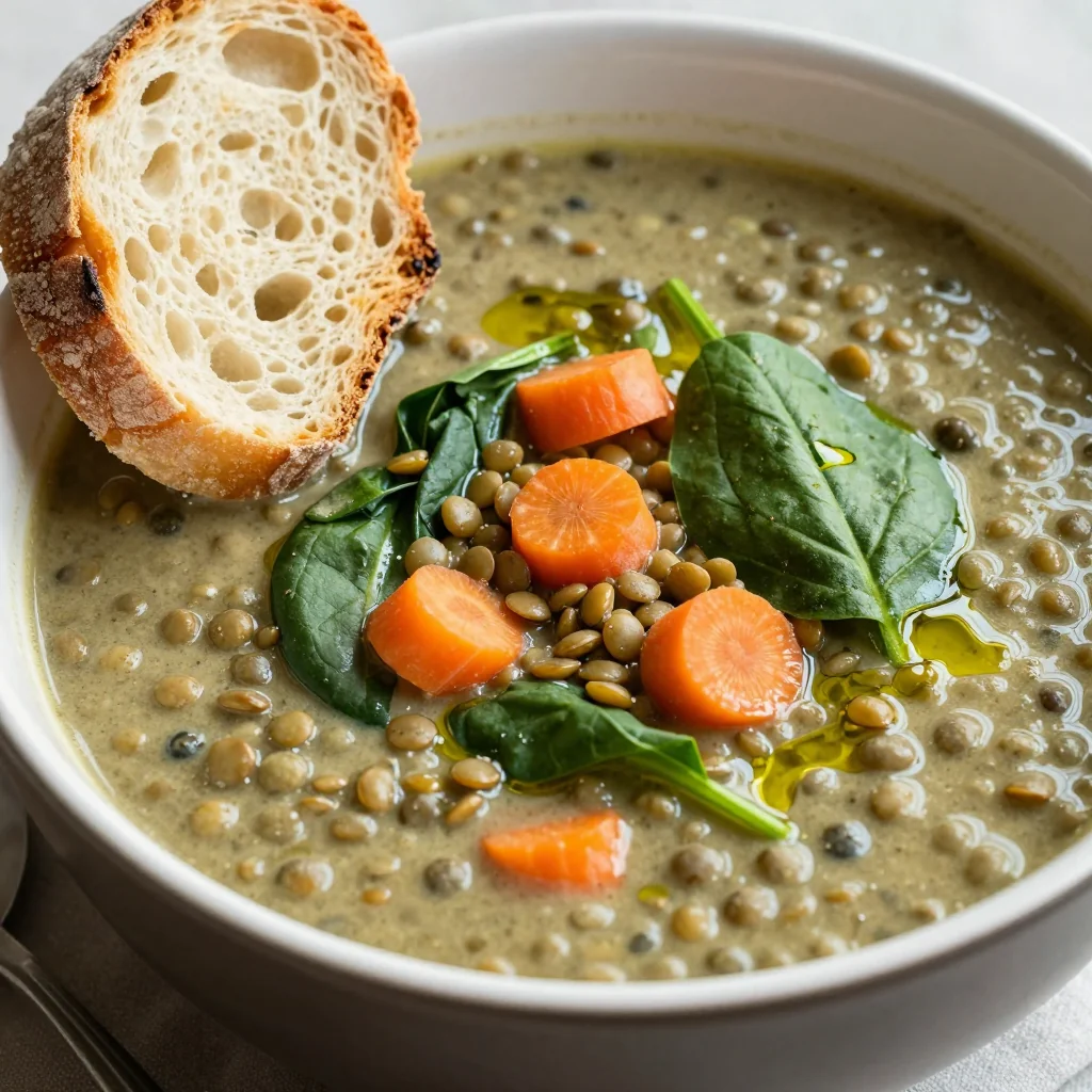 high protein lentil and spinach soup with carrots for easy meal prep