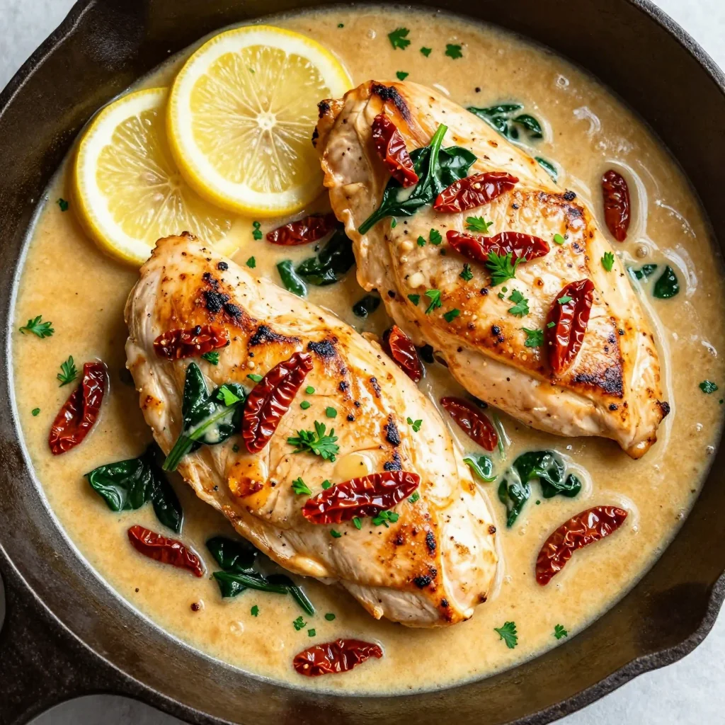 Creamy Lemon Garlic Tuscan Chicken in One Skillet