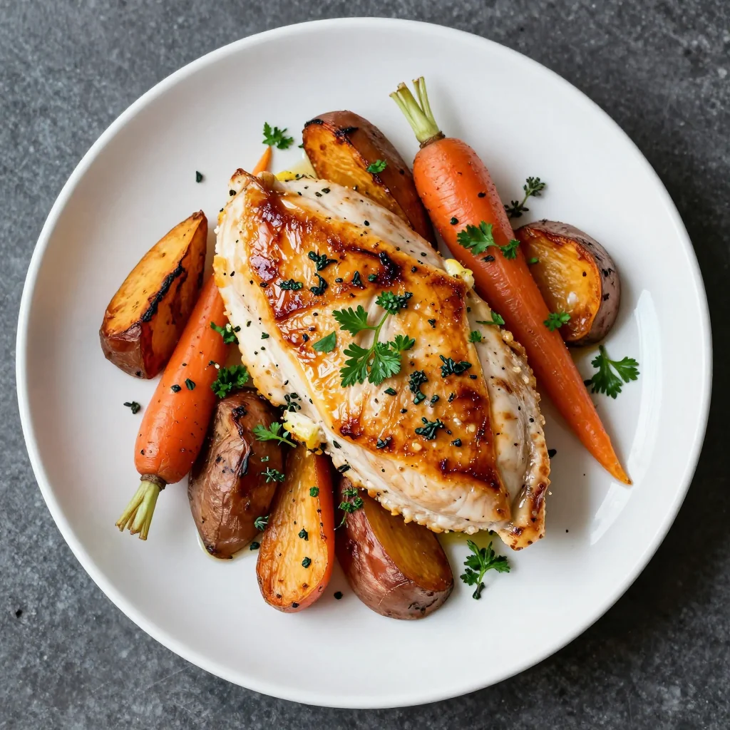 meal prep friendly lemon herb chicken with roasted root vegetables