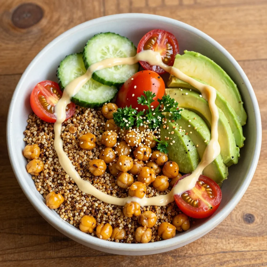 Crispy Quinoa Chickpea Bowls with Lemon Tahini Dressing
