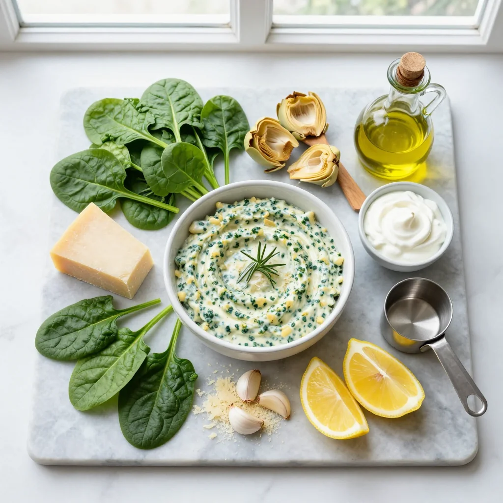All ingredients for Spinach Artichoke Dip Crockpot Recipe