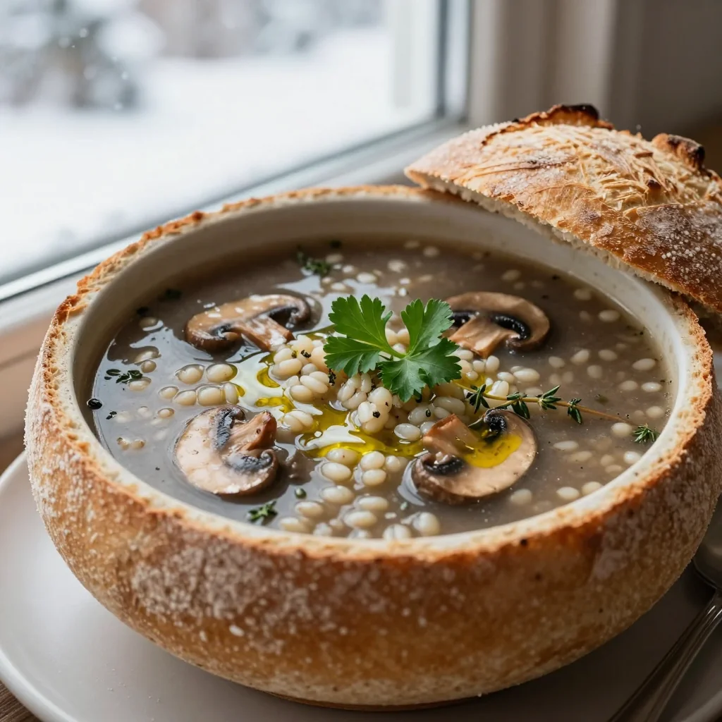 Cozy Mushroom and Barley Soup for a Snowy Day