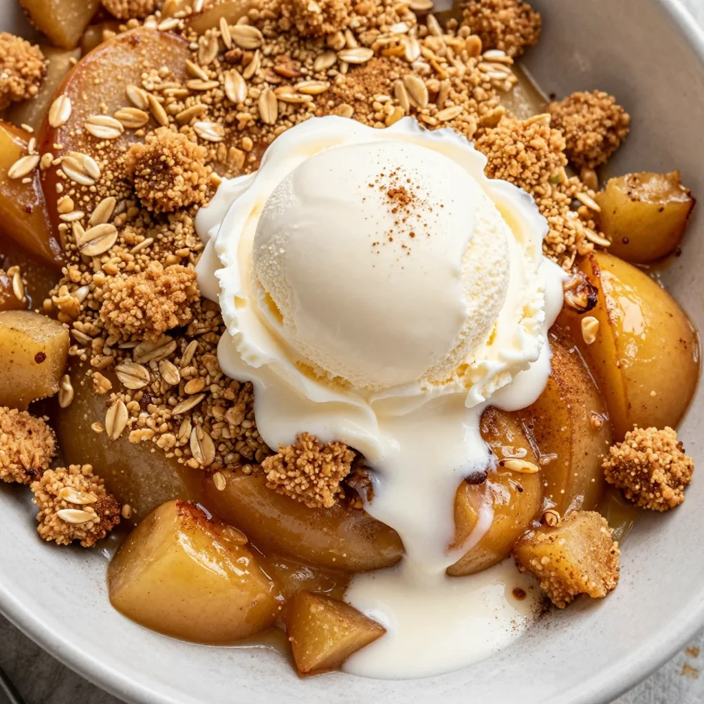 Warm Cinnamon Apple Crisp with a Vanilla Ice Cream Topping
