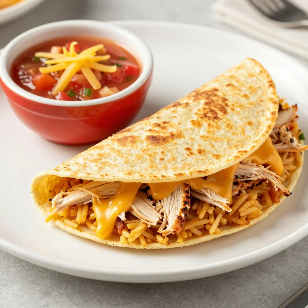 Kid Friendly Cheesy Chicken and Rice Burritos with Mild Salsa and Cheese for Kids