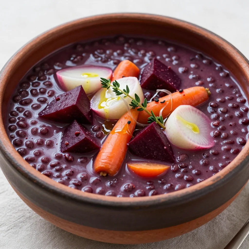 batch cook lentil and root vegetable soup with turnips and beets