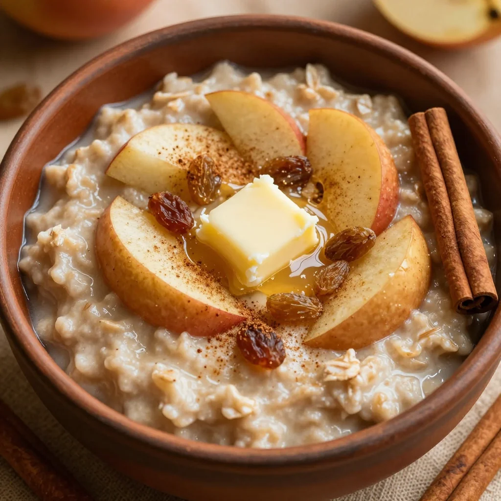Warm Apple Cider Oatmeal with Cinnamon for a January Morning