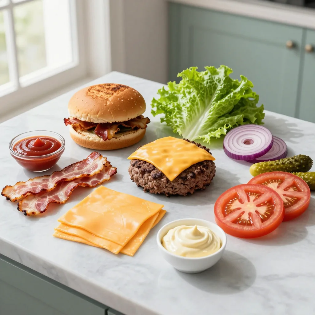 All ingredients for Beef Burgers with Cheese and Bacon