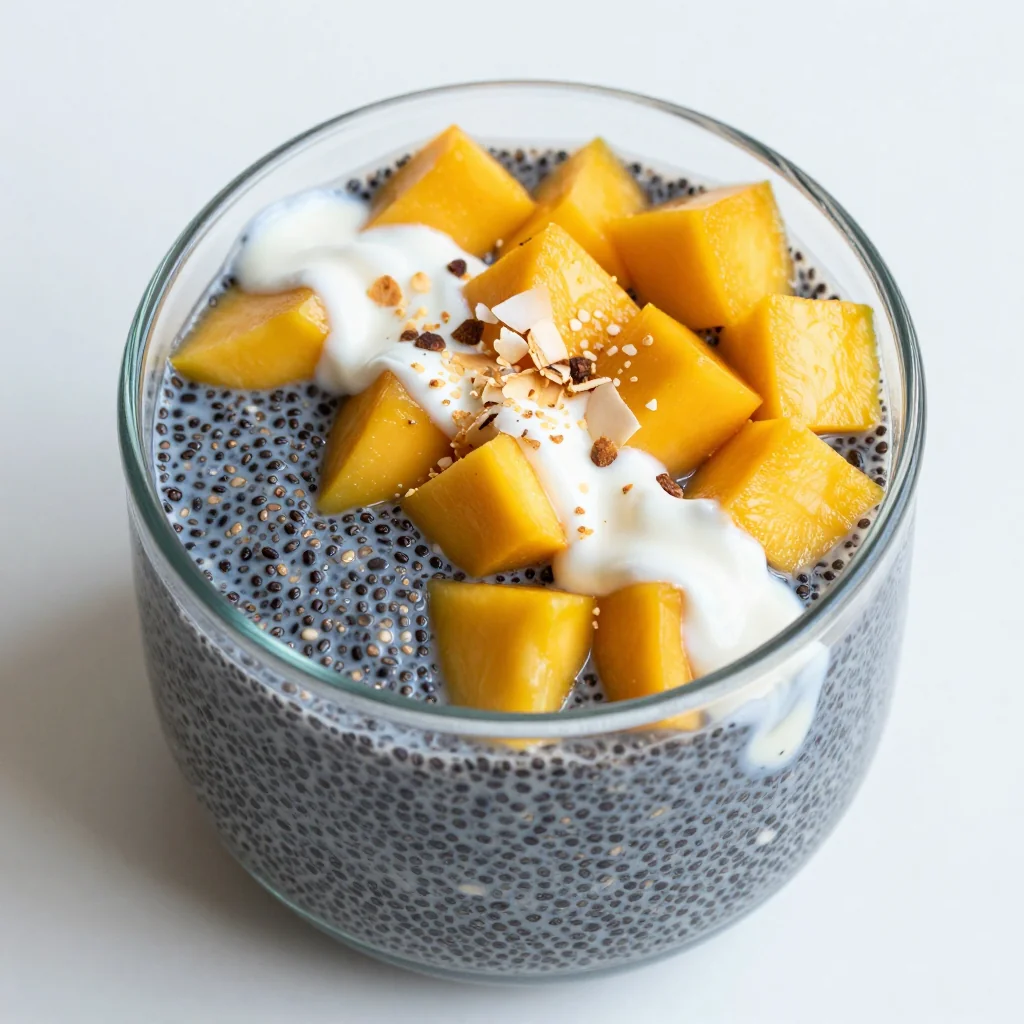 Overnight Chia Pudding with Mango for Tropical Detox Breakfast
