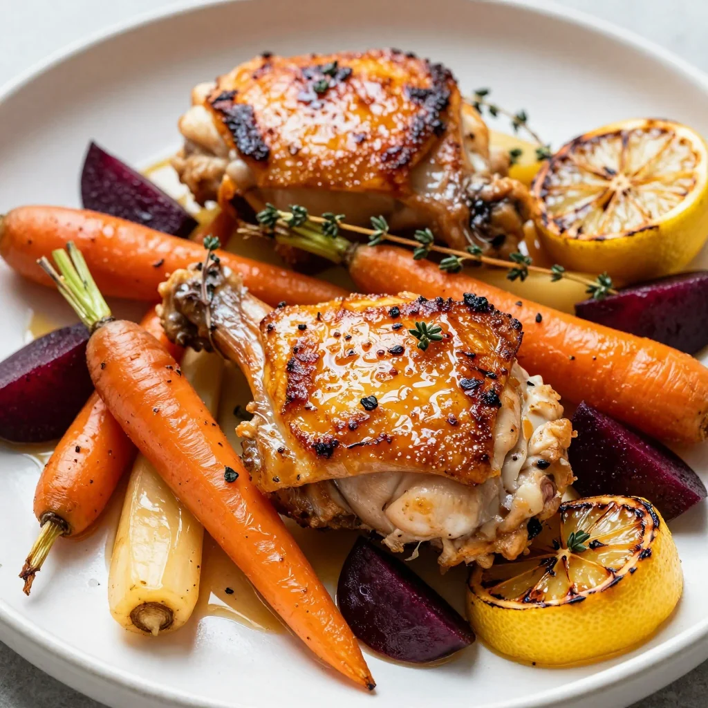 warm citrus and herb roasted chicken with root vegetables for festive dinners