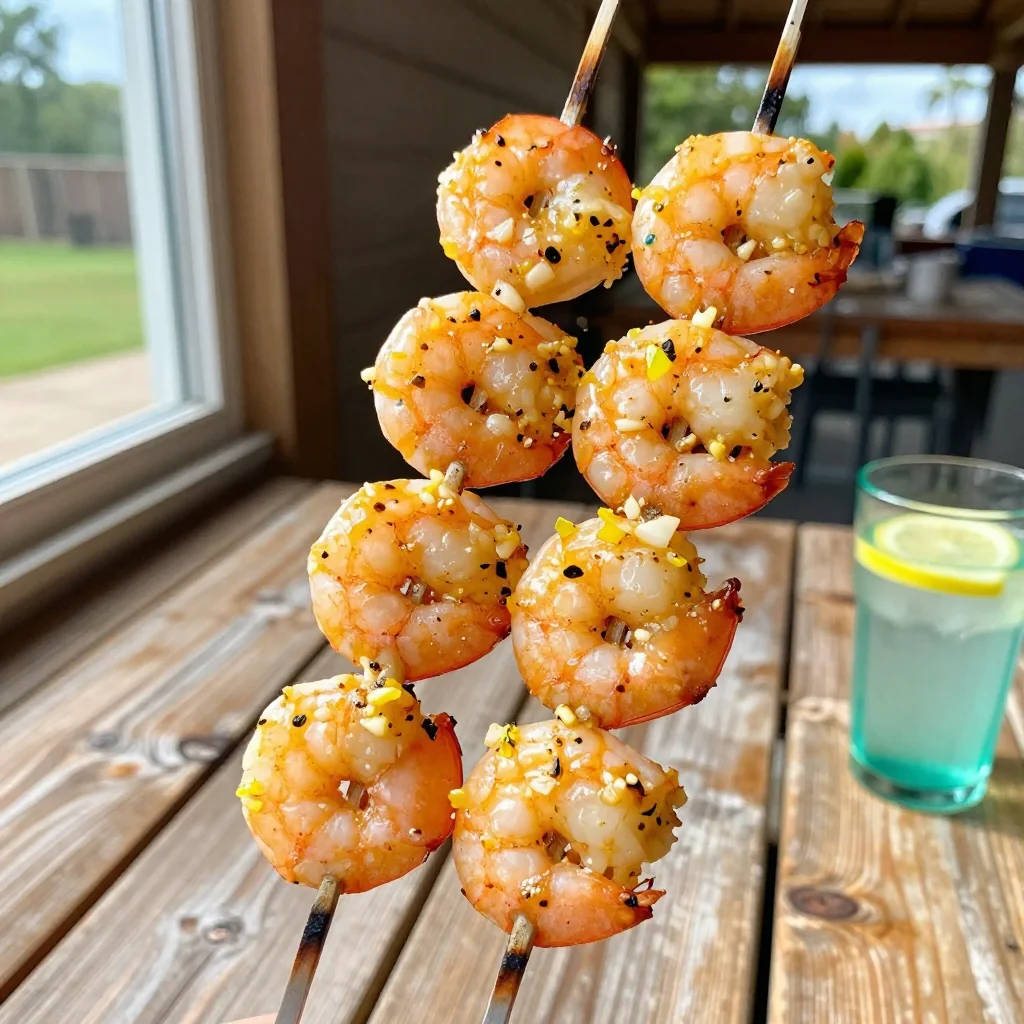 Lemon Garlic Butter Shrimp Skewers Grilled