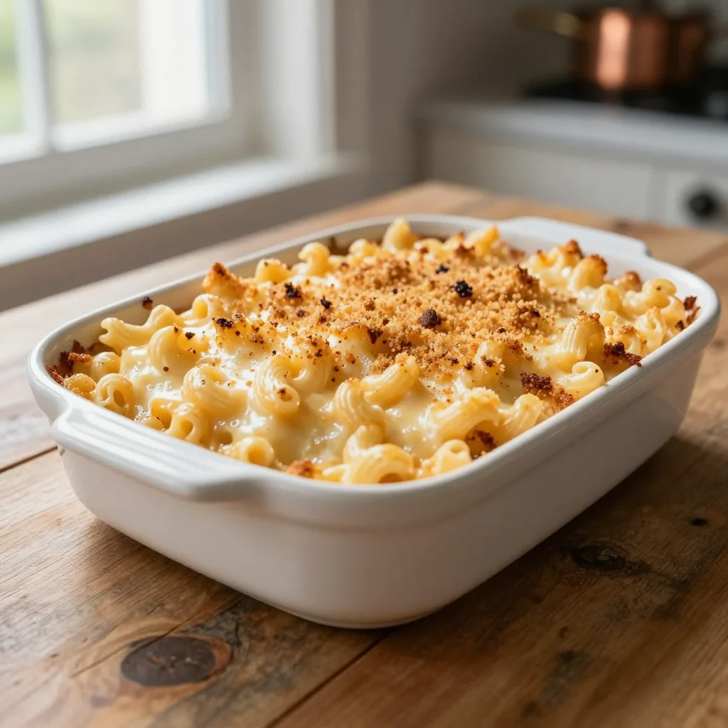 Creamy Macaroni and Cheese Baked with Breadcrumbs