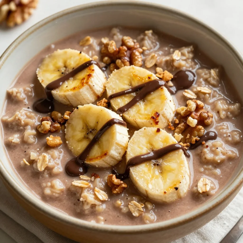 Warm Chocolate Oatmeal with Banana for Sweet Breakfast