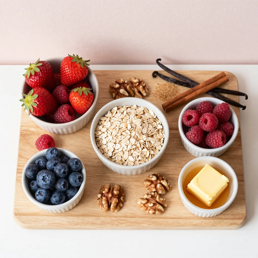 All ingredients laid out for Berry Crisp with Walnuts