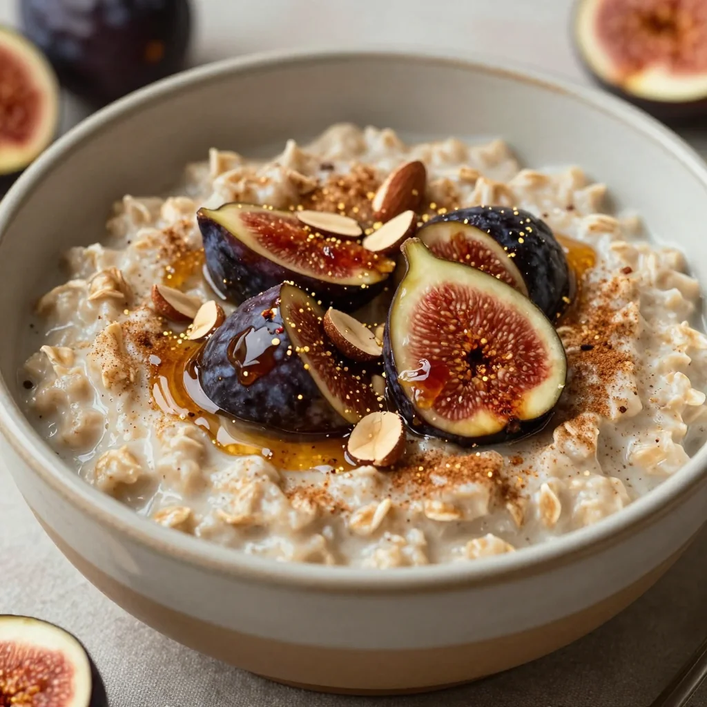 Warm Spiced Oatmeal with Almonds and Dried Figs for Winter