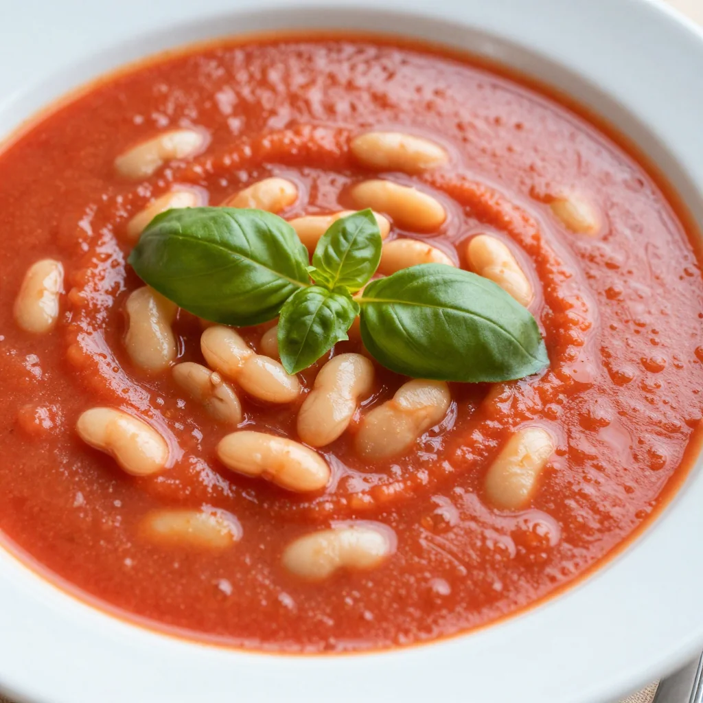 High Protein Slow Cooker Creamy Tomato Soup with White Beans
