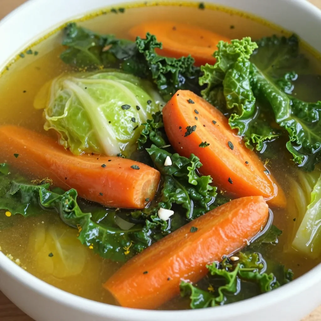 healthy meal prep cabbage and kale soup with garlic and carrots