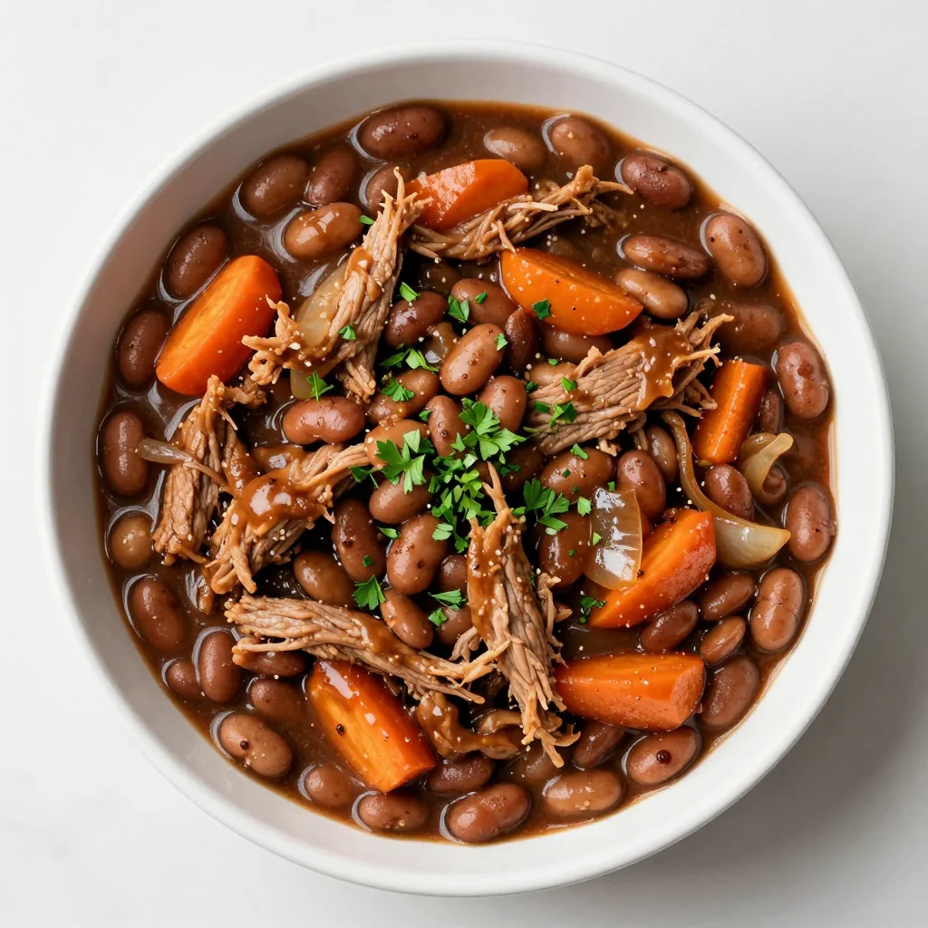 Budget Slow Cooker Pork and Beans with Molasses