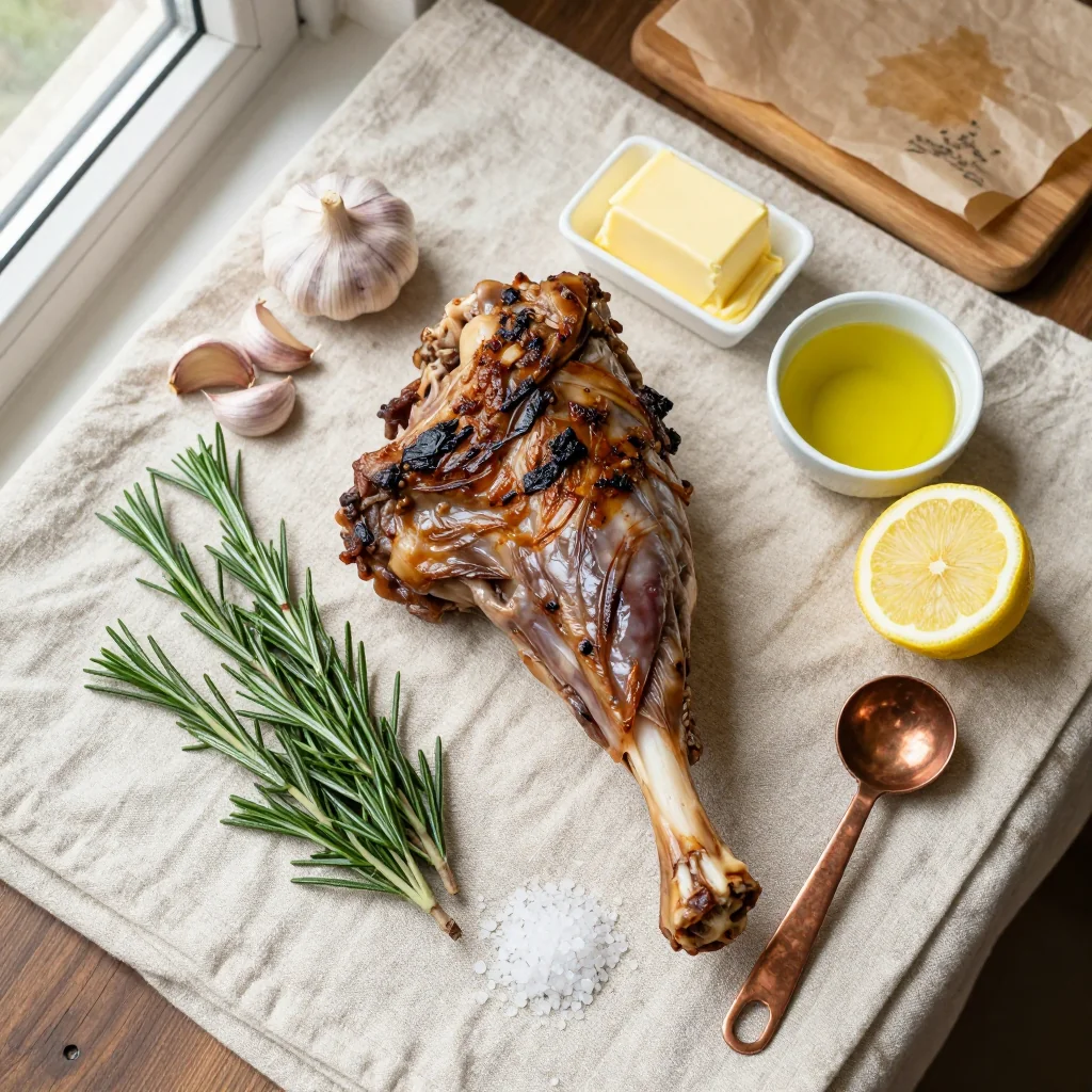 All ingredients for Roasted Leg of Lamb with Garlic Rosemary Butter