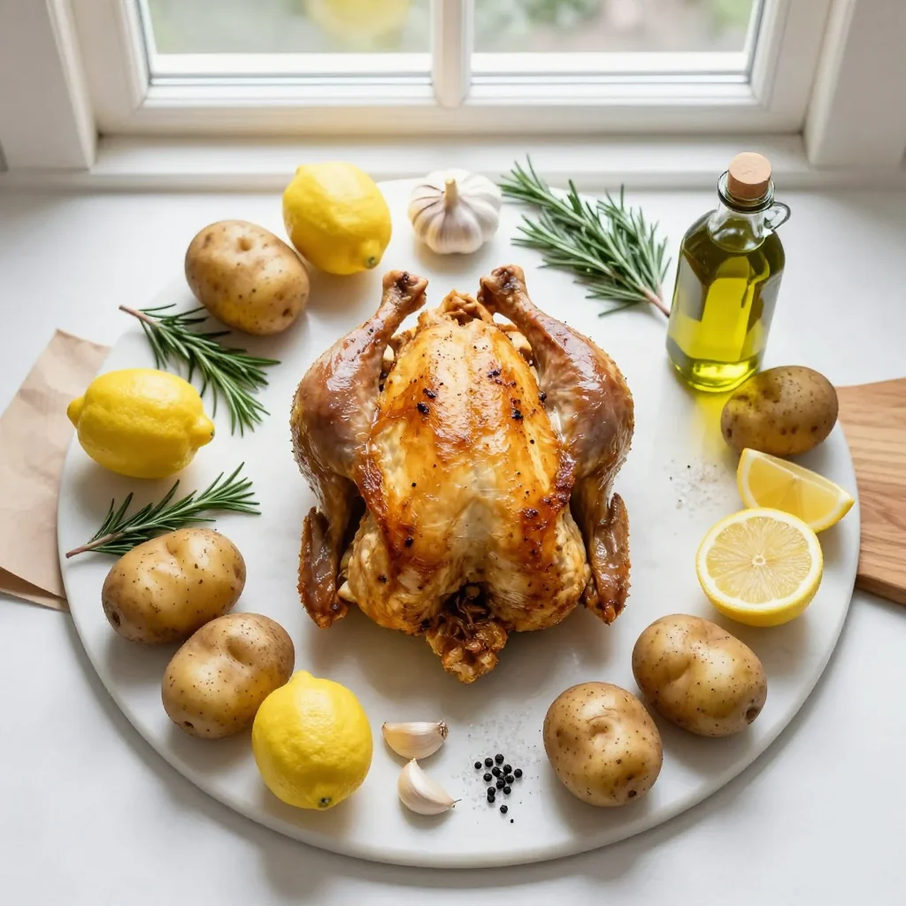 All ingredients for Lemon Garlic Roast Chicken with Potatoes