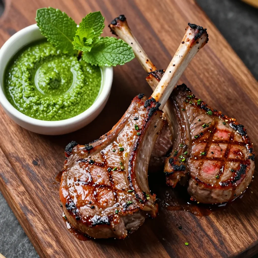 Quick Garlic Herb Lamb Chops with Mint Sauce