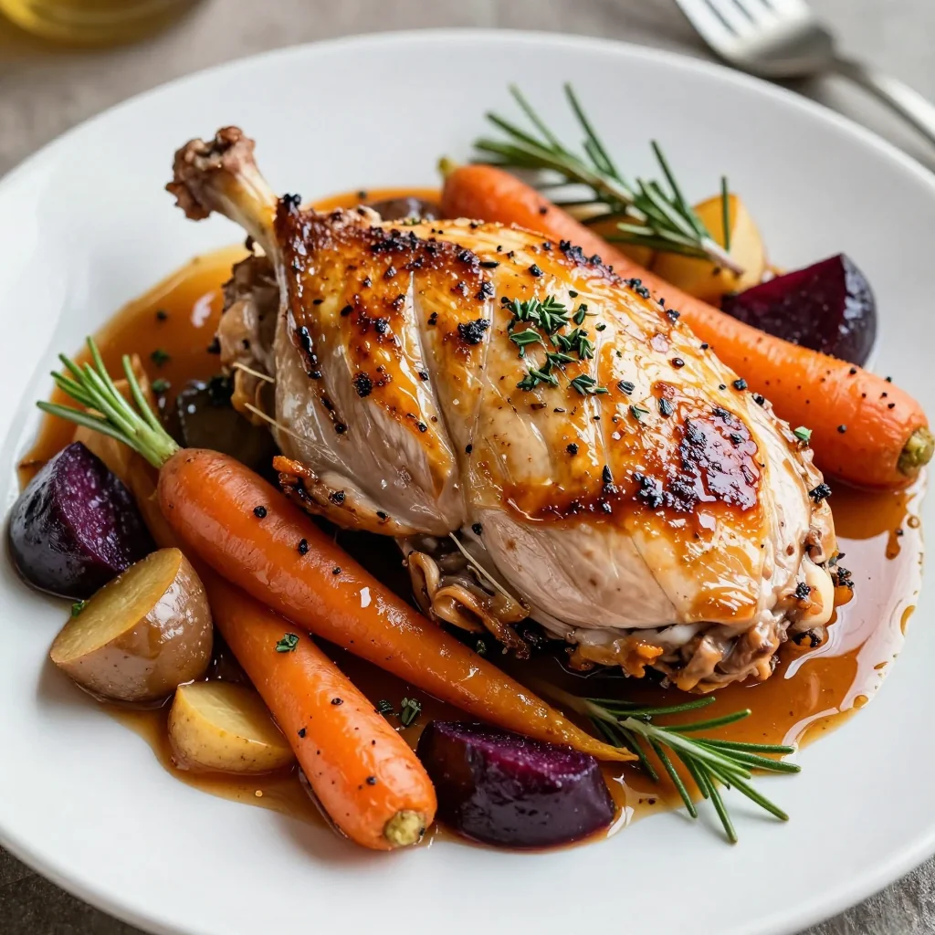 savory herb roasted turkey breast with root vegetables for holidays