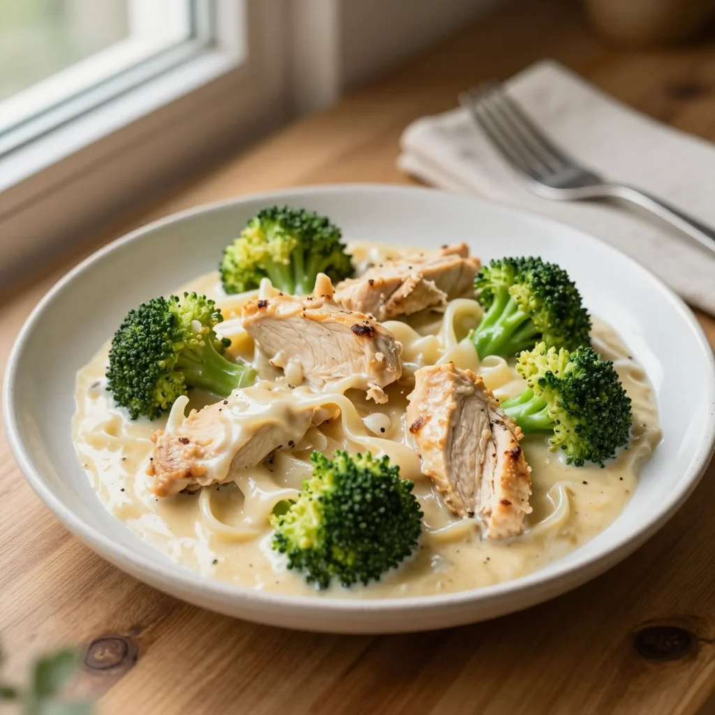 Chicken Alfredo with Broccoli and Garlic