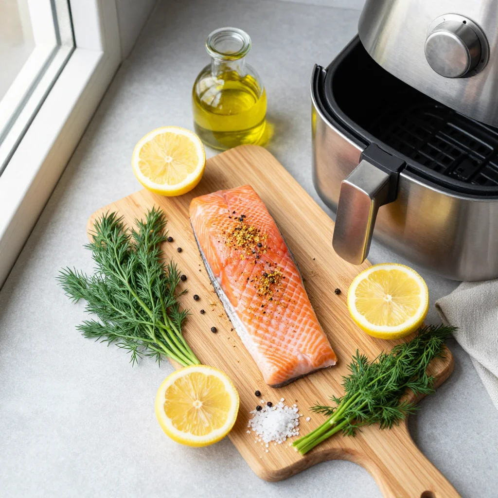 All ingredients for Air Fryer Salmon with Lemon Pepper Seasoning