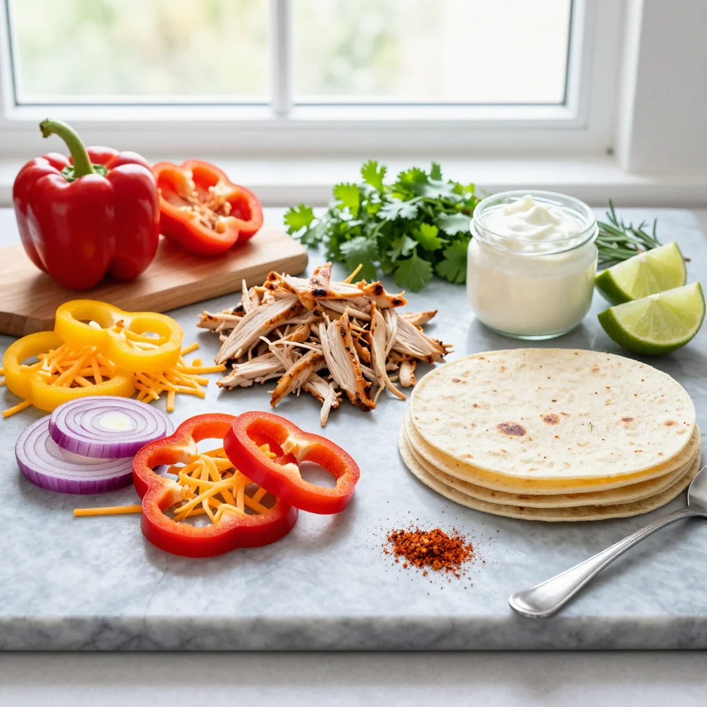 All ingredients for Chicken Quesadillas Baked in Oven