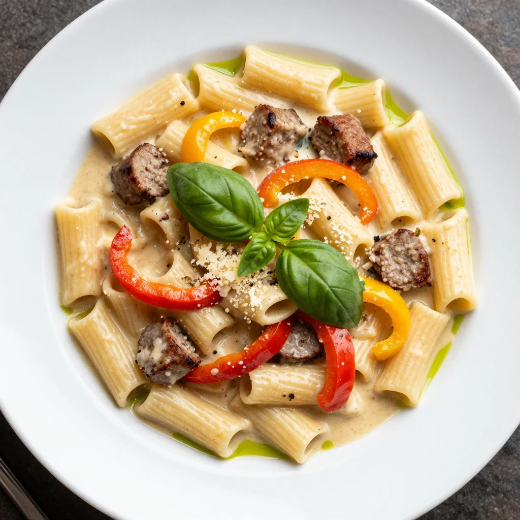Budget Dinner Creamy Sausage and Peppers Pasta