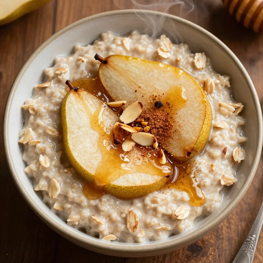 Healthy Warm Spiced Pear and Almond Oatmeal