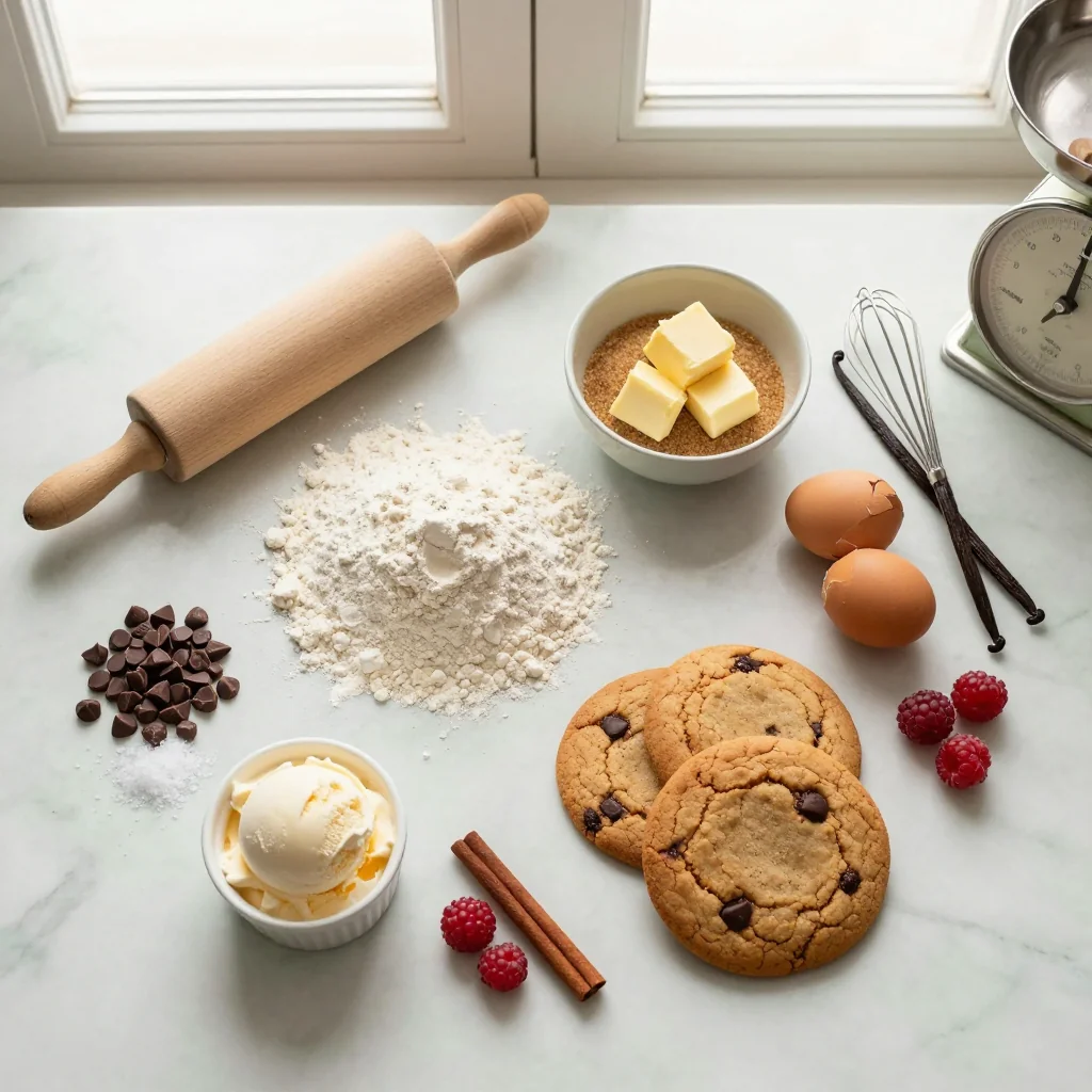 All ingredients for Skillet Cookie with Ice Cream and Chocolate