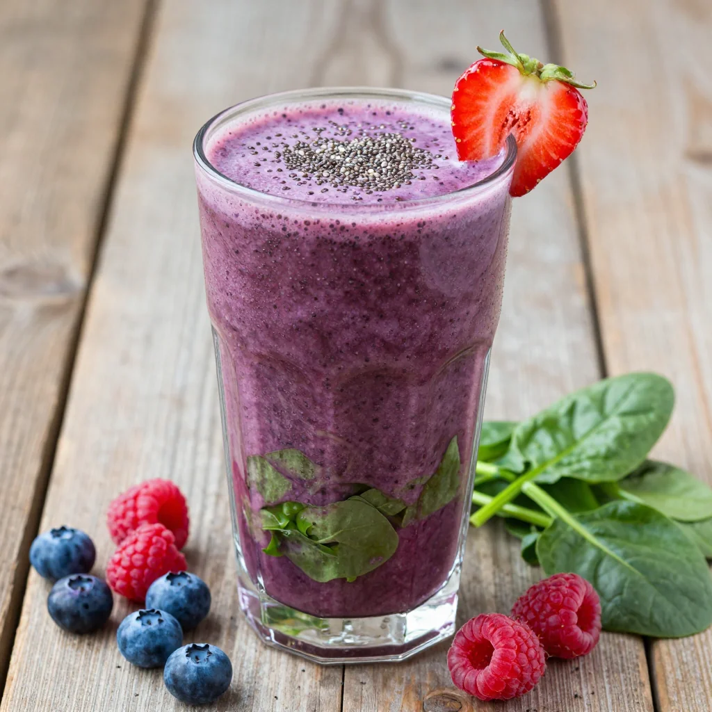New Year Detox Berry and Spinach Smoothie for Breakfast