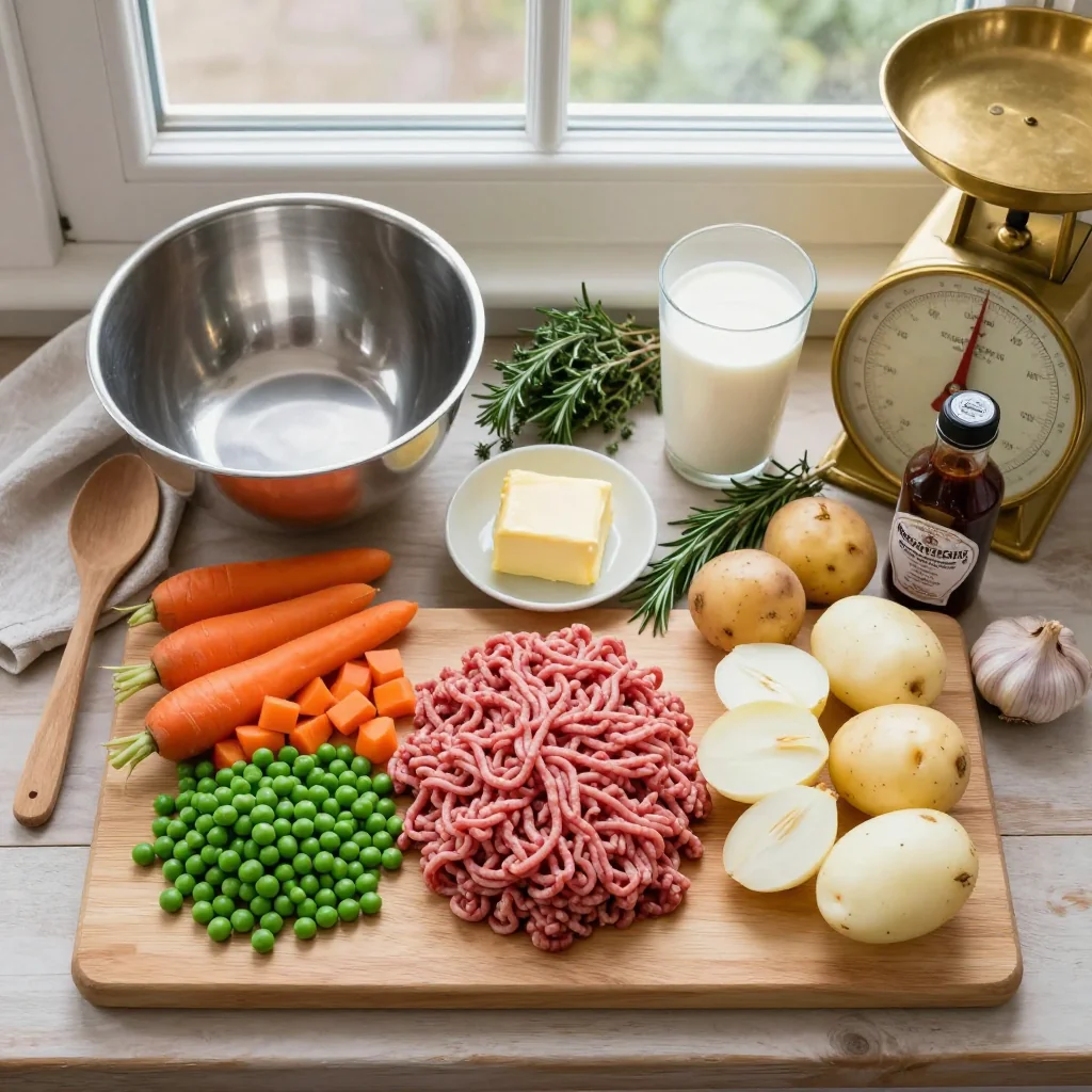 All ingredients for Cottage Pie with Savory Ground Beef Filling