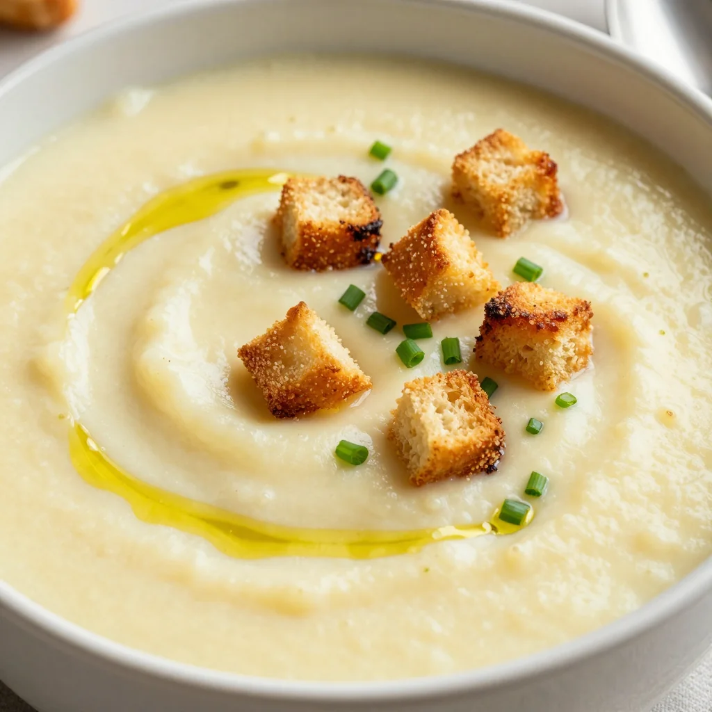 Cozy Creamy Potato Leek Soup With Croutons