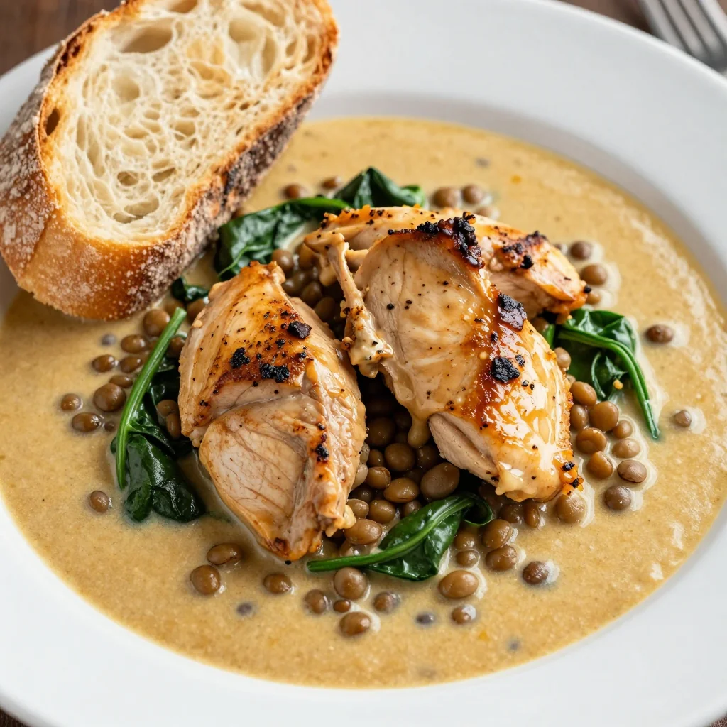 Budget Friendly Creamy Tuscan Chicken and Lentil Soup