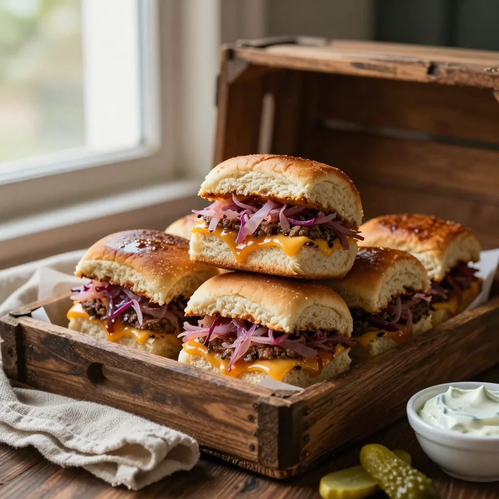 Reuben Sliders on Hawaiian Rolls with Dressing