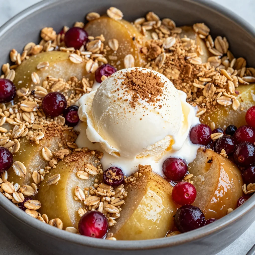 warm spiced apple and cranberry crisp with oat topping for winter dessert