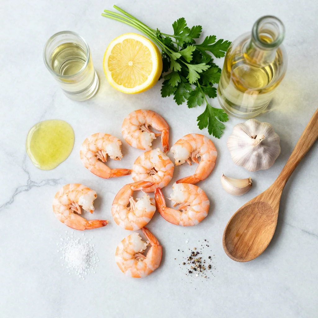 All ingredients laid out for Lemon Garlic Shrimp Scampi