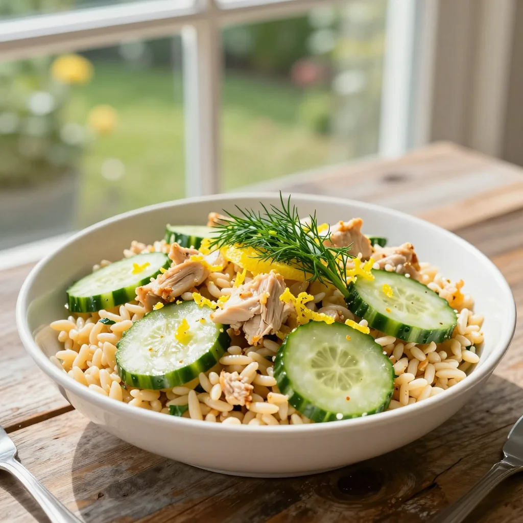 Lemon Chicken Orzo Salad with Cucumber and Dill