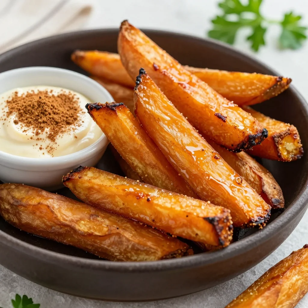 Crispy Baked Sweet Potato Fries With A Cinnamon Sugar Dip