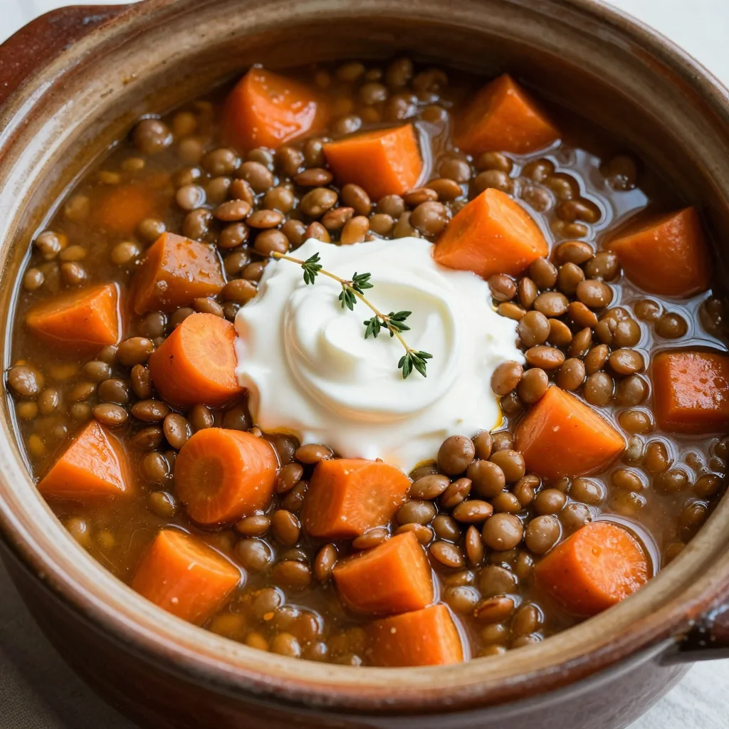slow cooker high protein lentil and carrot stew for family meal prep