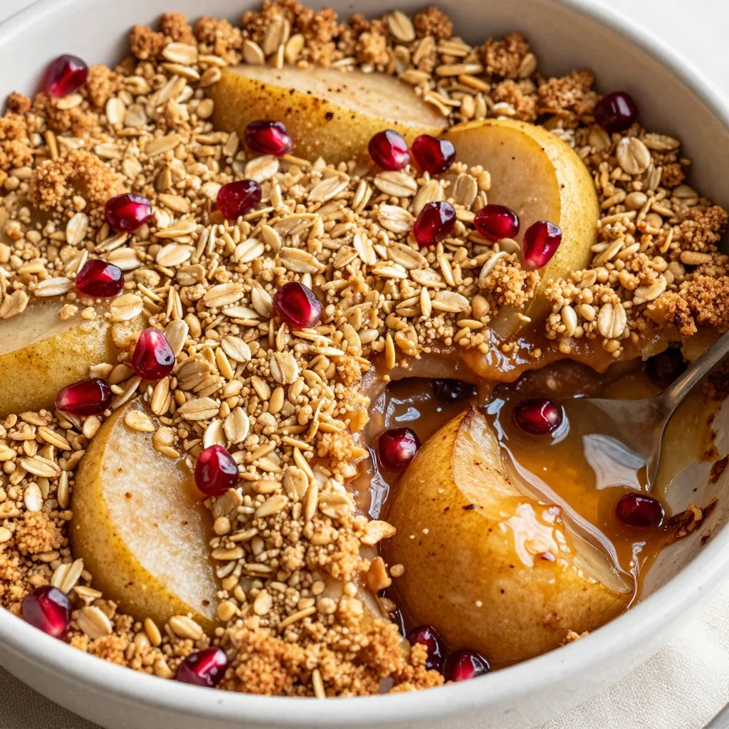 warm cinnamonspiced pear and pomegranate crisp for winter dessert