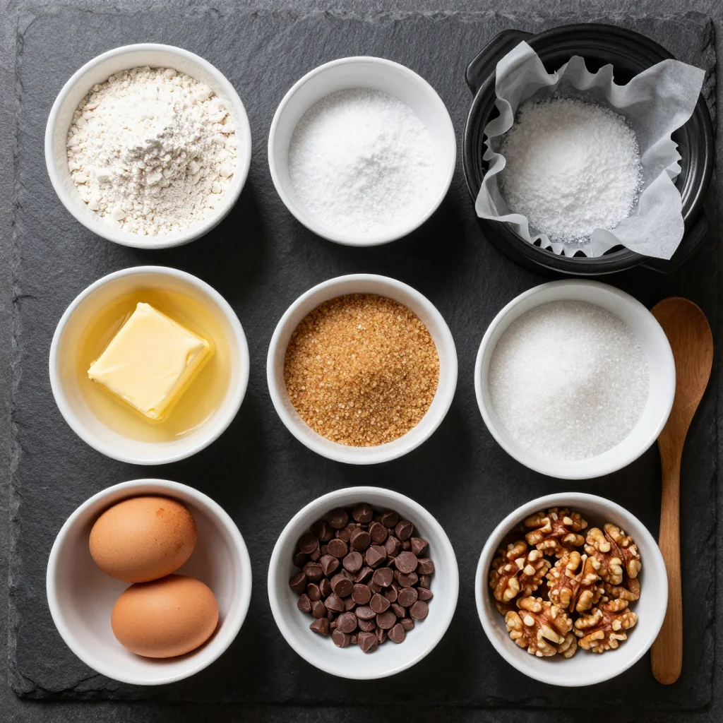Ingredients for slow cooker chocolate chip cookie bars