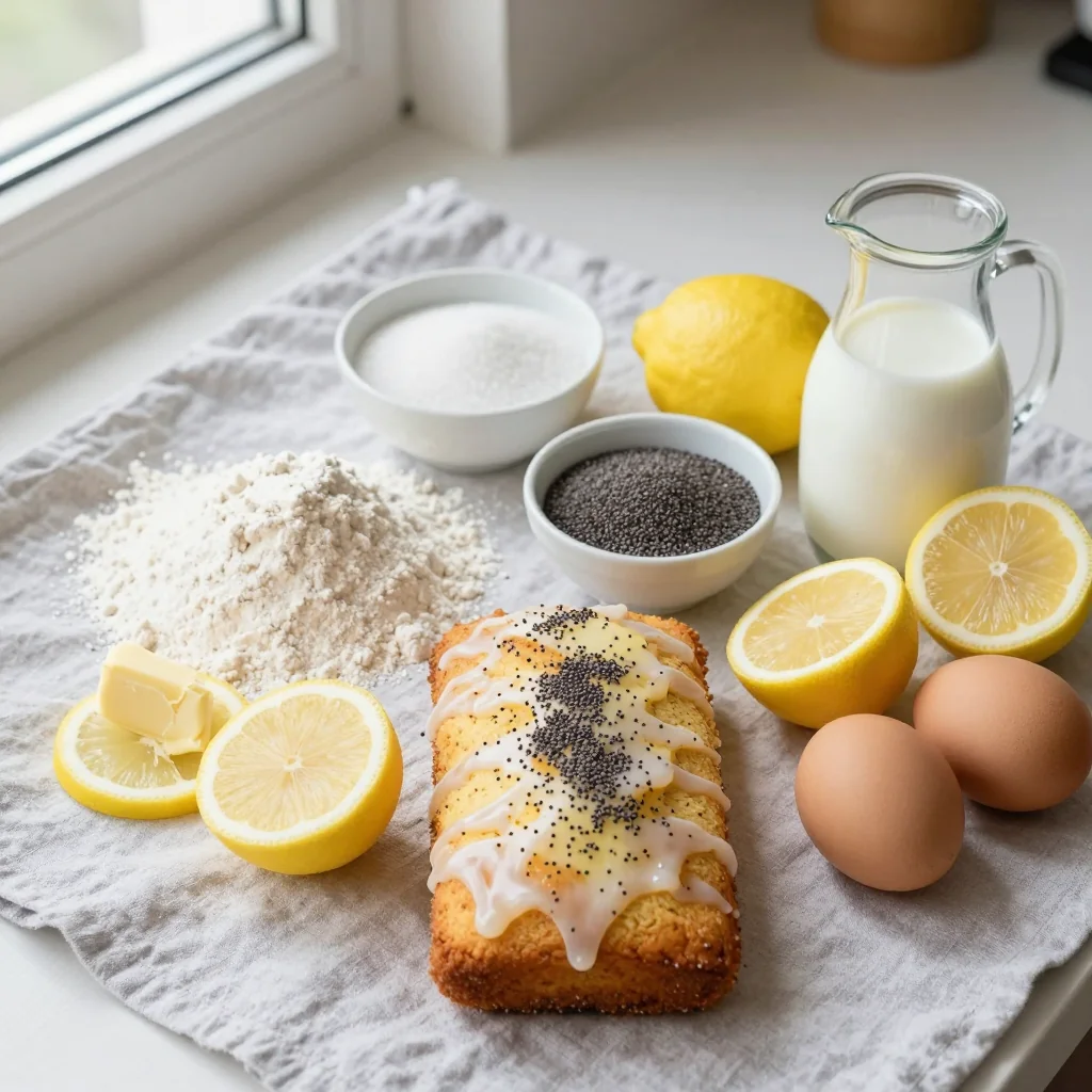 All ingredients for Lemon Cake with Poppy Seeds and Glaze