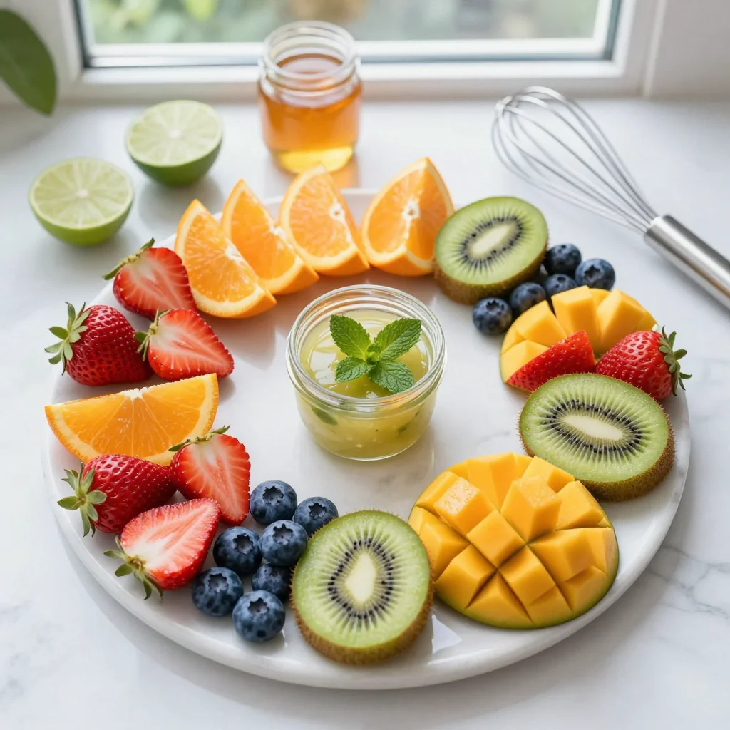 All ingredients for Fruit Salad with Honey Lime Mint Dressing