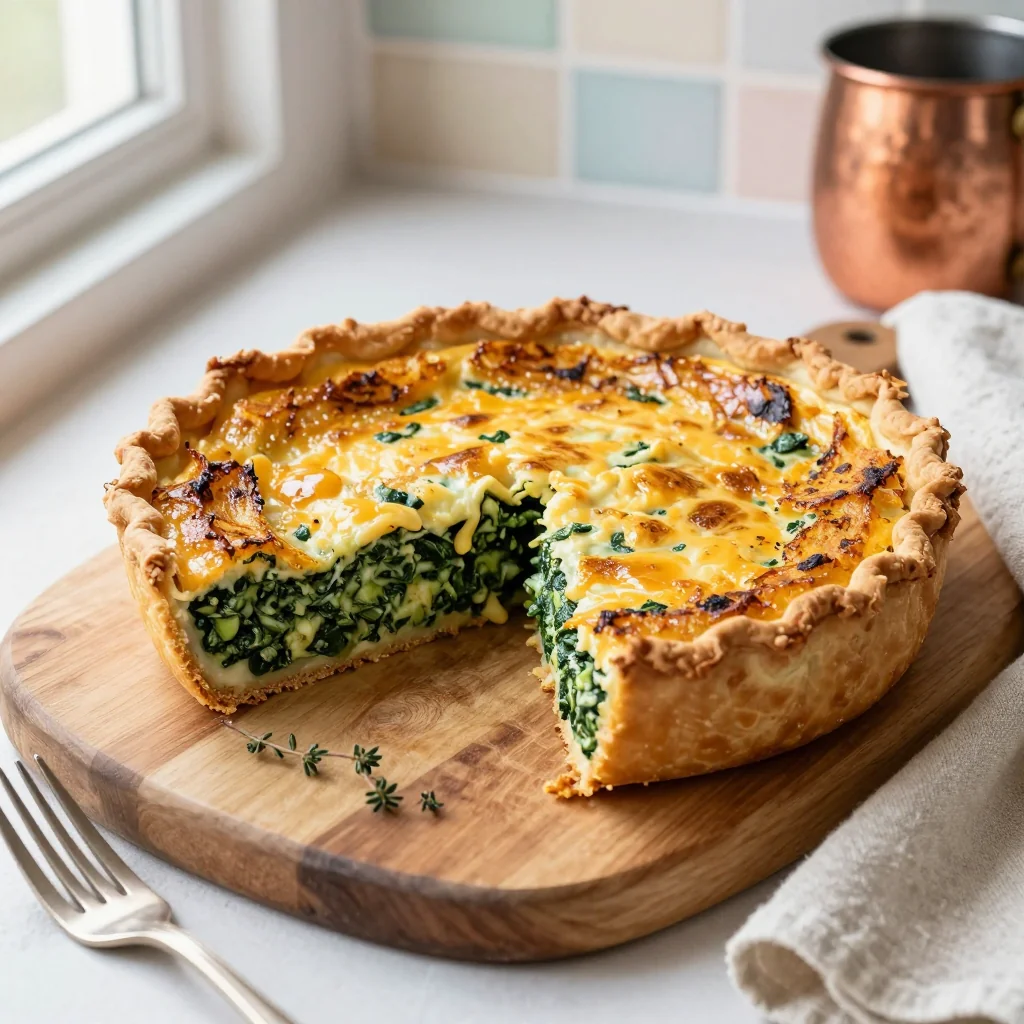 Spinach Quiche with Hash Brown Crust
