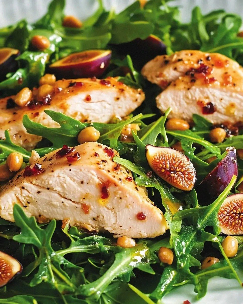 Easy Chicken Arugula Salad with Warm Fig Dressing delights!