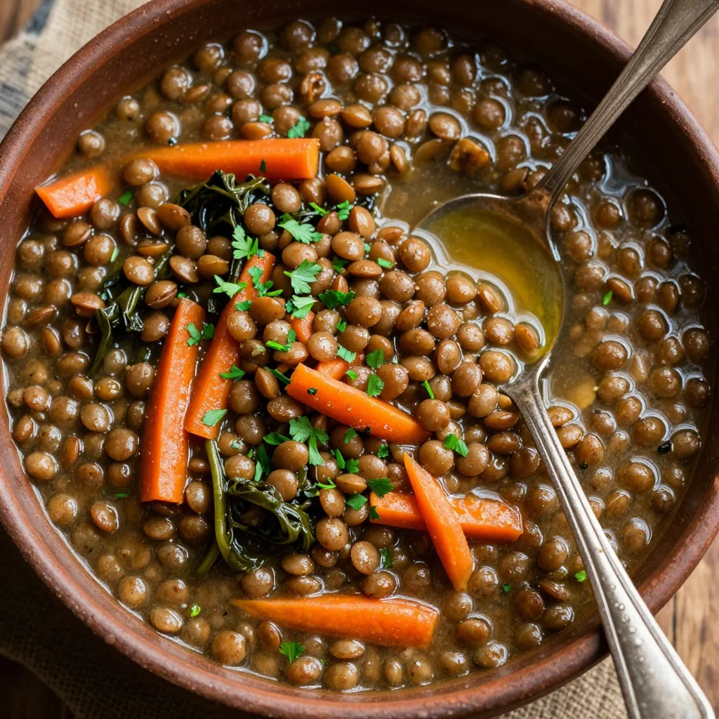Pantry Clean Out Slow Cooker Lentil Stew with Canned Carrots