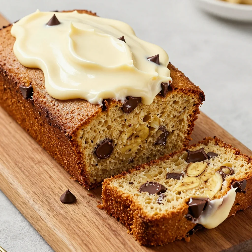 Warm Chocolate Chip Banana Bread with Cream Cheese